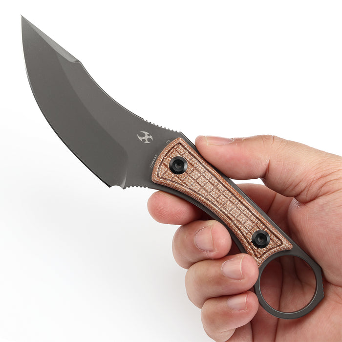 KANSEPT Niko Fixed Knife Brown Micarta with Frag PatternHandle (3.54''D2 Blade ) with Sheath Marco Knives Design -G004A8