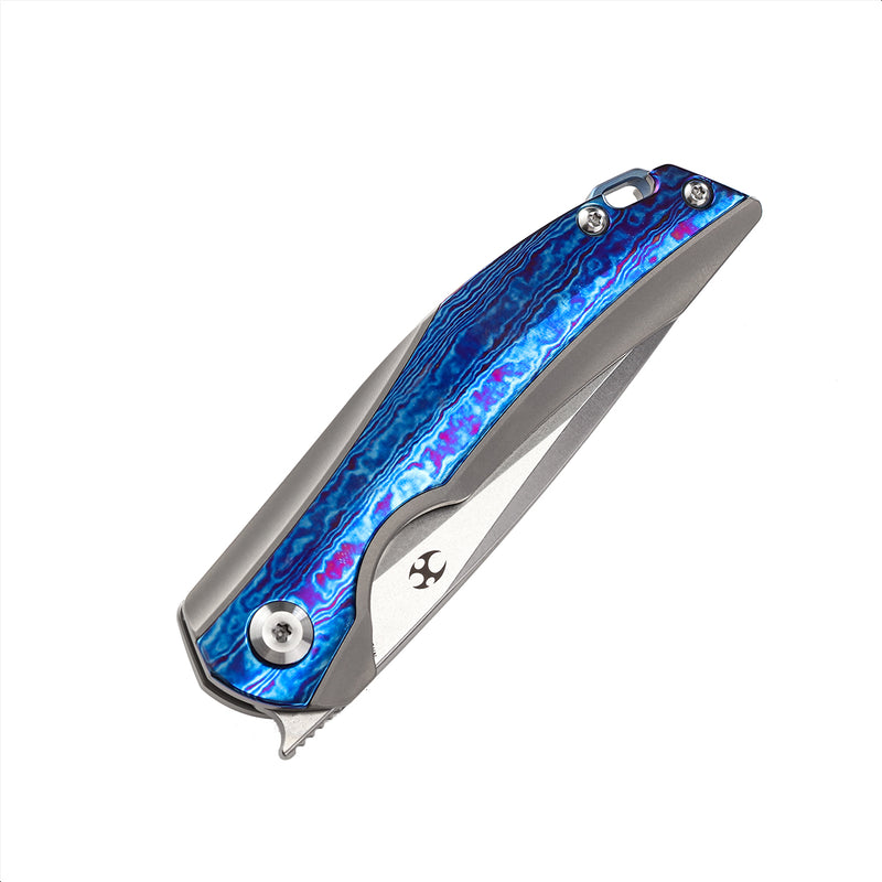KANSEPT Mini Accipiter Flipper Knife Titanium and Timascus Handle(2.9"CPM-S35VN Blade)Kim Ning Design-K2007A4