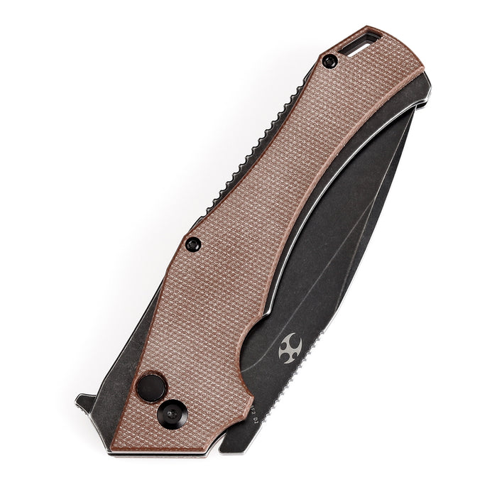 KANSEPT Hellx Button Lock Brown Micarta Handle (3.6''D2 Blade )Mikkel Willumsen Design -T1008F2