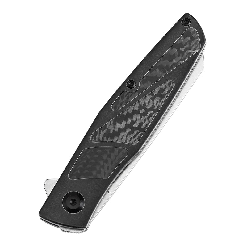 KANSEPT Cru Flipper Knife Blackwash Titanium & Twill Carbon Fiber Handle(3.46''CPM S35VN Blade) Villella Knives Design-K1092A5