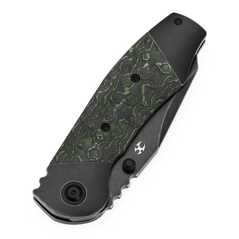 KANSEPT Caveman Thumb Stub Blackwash Titanium with Jungle Wear Fatcarbon Handle (3.57" CPM 20CV Blade) with Jesse Pauley Design-K1110B2