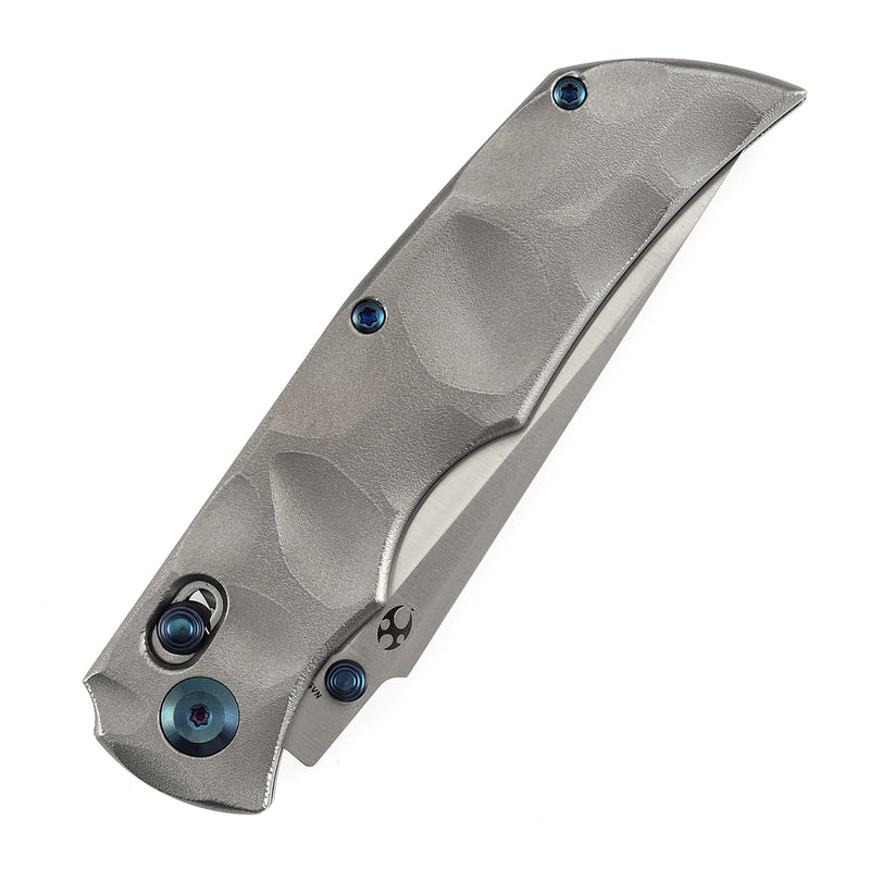 KANSEPT SIF Crossbar Lock Titanium with Dimples and Orange Peel Finish Handle (3.76" CPM S35VN Blade) AGO Knives Designed- K1100V1