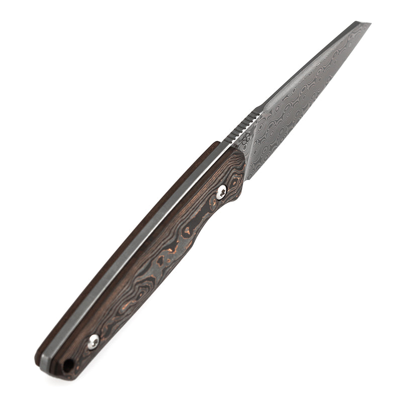 Kansept Parr | Fixed Blade | Copper Carbon Fiber |3.12" Damascus Blade | Jonathan Styles Design | G011A5