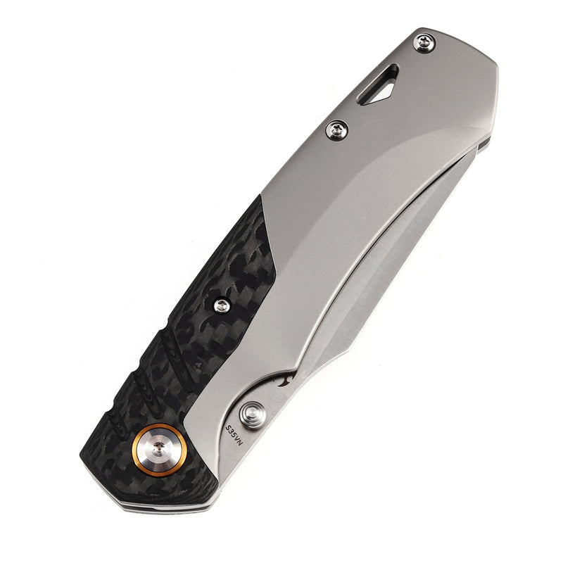 KANSEPT Weim Thumb Studs Knife Twill Carbon Fiber+Titanium Handle (3.28''CPM S35VN Blade)Jonathan Styles Design-K1051A1