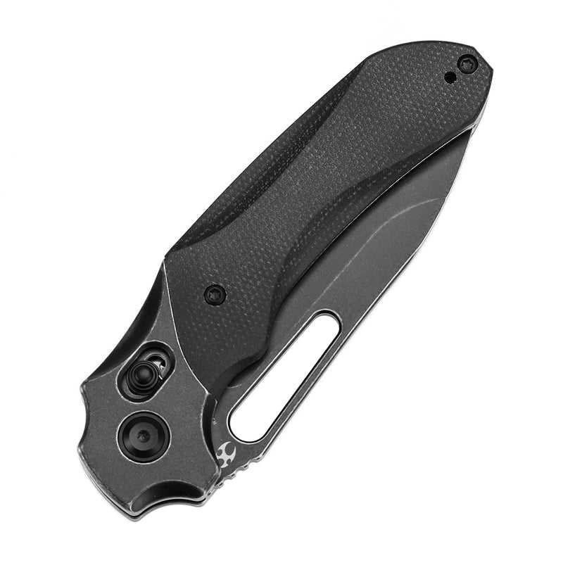 KANSEPT Quasar Cross Bar Lock Black Micarta Handle (3.38" 154CM Blade) with Munko Knives Design-T1099V2