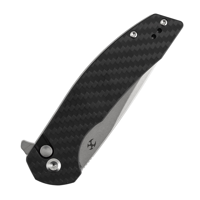 Kansept Accipiter | Button Lock | Twill Carbon FIber & G10 | 3.53" 14C28N Blade | T1007F2