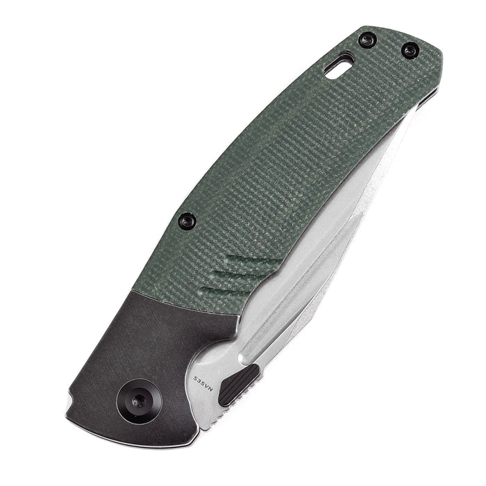 KANSEPT Hinterland Thumb Stub Blackwash Titanium and Green Micarta Inlay Handle (3.58"CPM S35VN Blade) Morgan Koens Design-K1057A2