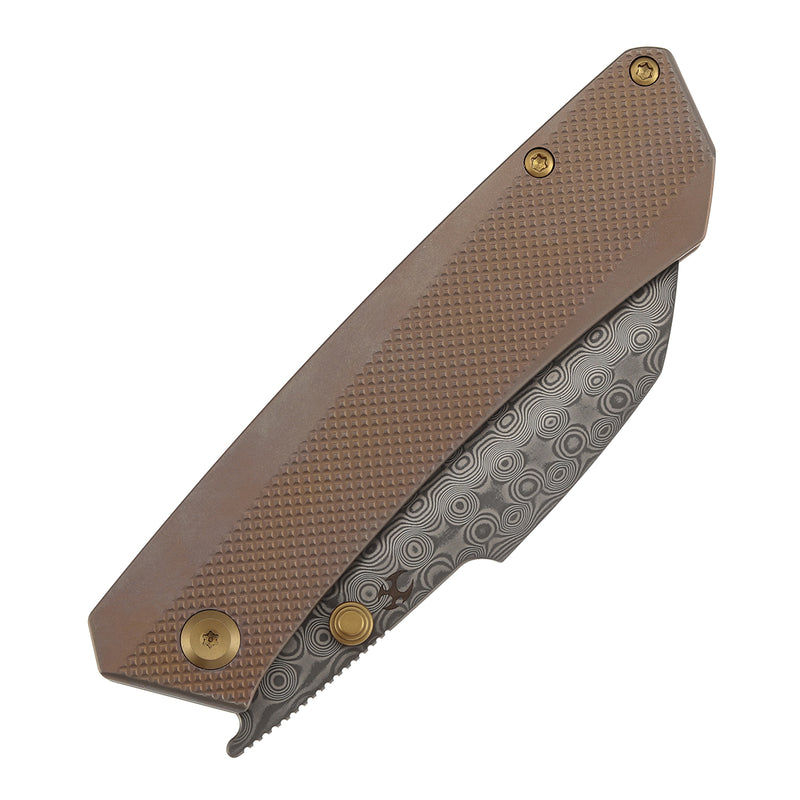 KANSEPT Contra | Thumb Stubs | Bronze Anodized Titanium with Diamond Pattern | 3.25" Damascus | Nathan Contra Design | K1139A4