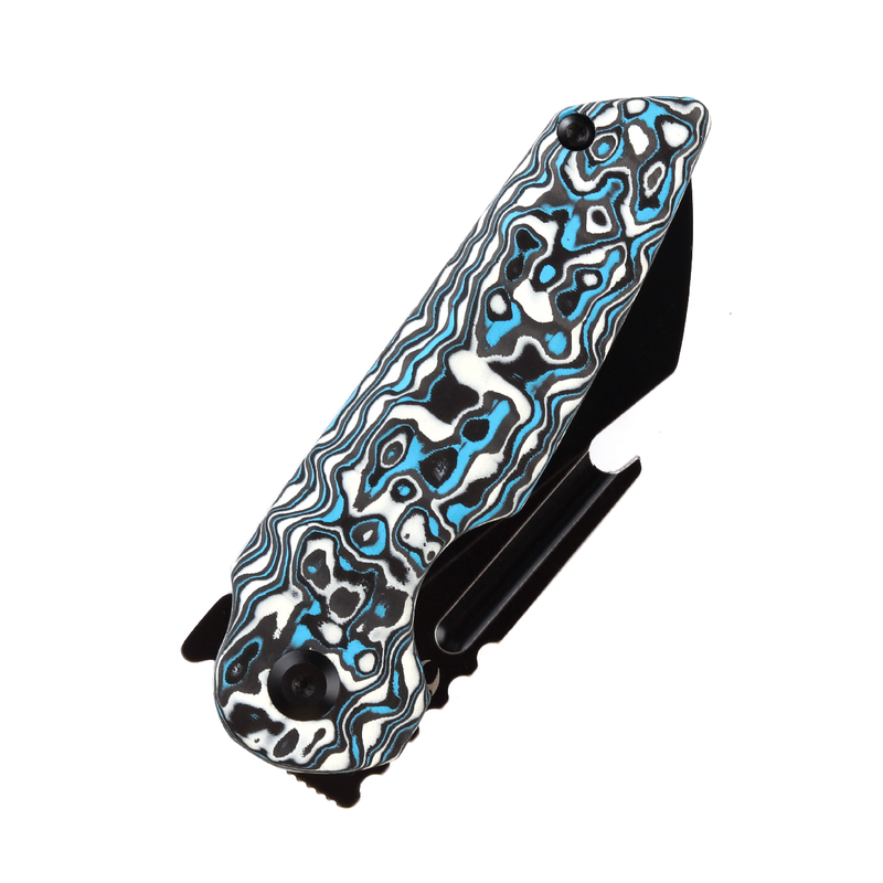 KANSEPT Rafe Flipper Knife Blue & White Carbon Fiber Handle (2.6''  CPM-S35VN Blade)4T5 Design -K2048A6