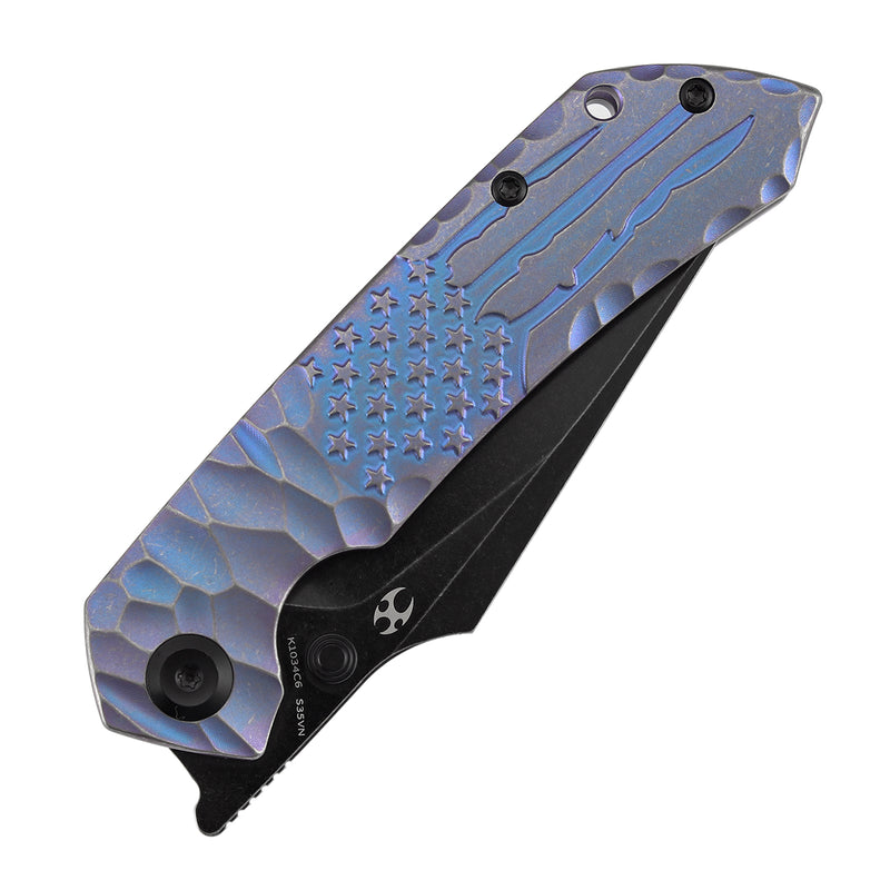 [Preorder-Ship by June 25th] Kansept Exclusive Fenrir  | Frame Lock | Purple Anodized Titanium with CNC-machined American Flag Pattern | 3.48'' CPM S35VN Blade | Sparrow Knife Design | K1034C6