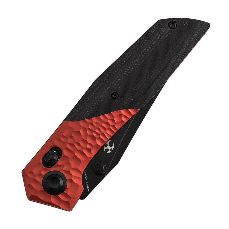 Deadite | Red Aluminum (Rock Texture) with Black Micarta Scales | 3.52" 154CM Blade | Tuffknives Design | T1081V3
