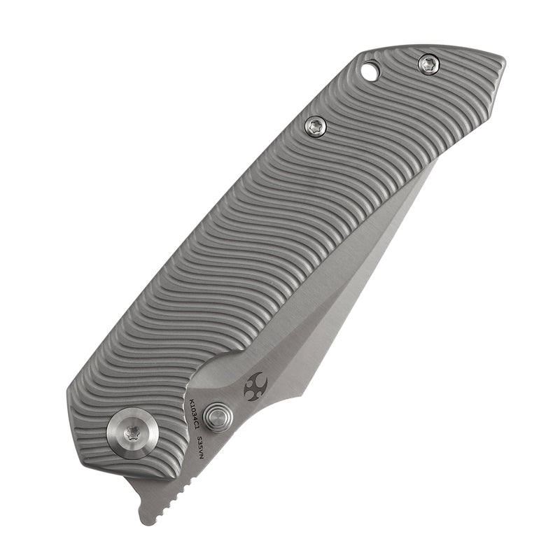 Kansept Fenrir  | Frame Lock | Beadblasted Anodized Titanium with Micro Milled Water Ripple Texture | 3.48'' Satin CPM S35VN Blade | Sparrow Knife Design | K1034C1