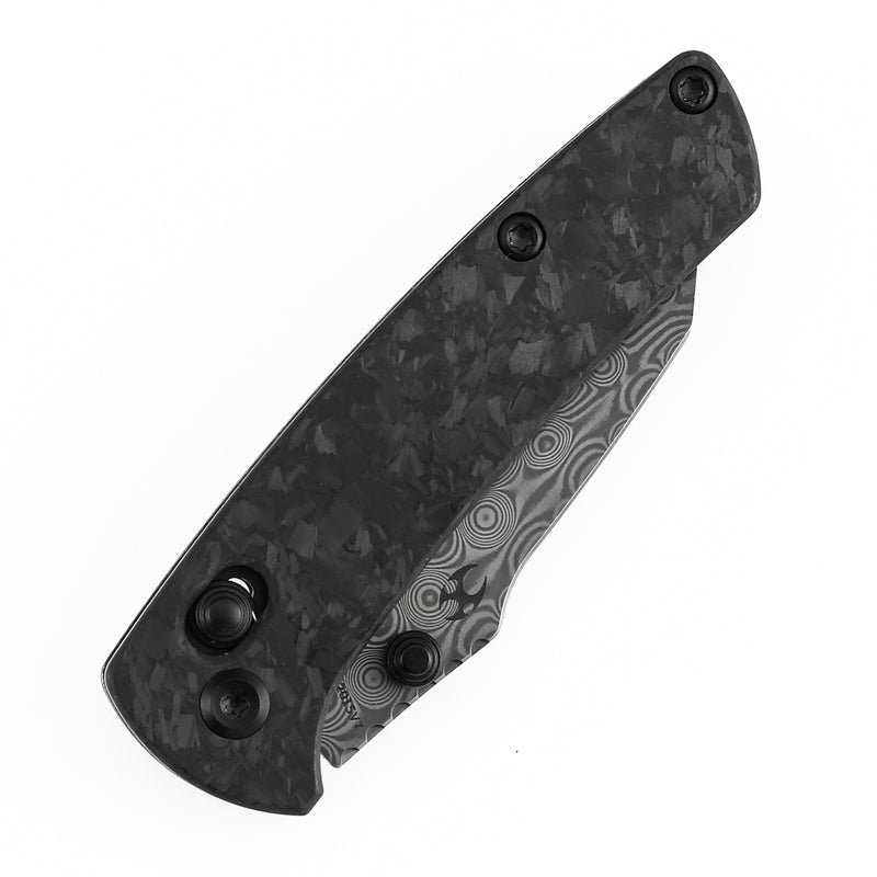 KANSEPT Little Main Street Cross Bar Lock Shred Carbon Fiber Handle (2.26'' Damascus Blade) Dirk Pinkerton Design-K2015V7