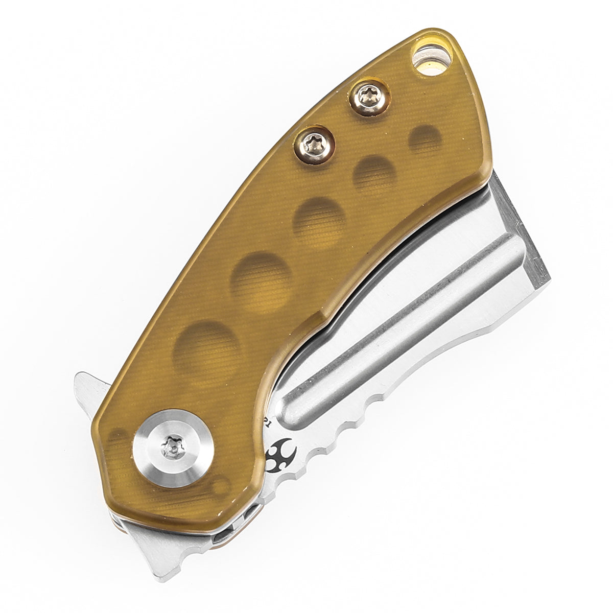 KANSEPT Mini Korvid Flipper Knife Amber PEI/Ultem(1.45'' CPM S35VN