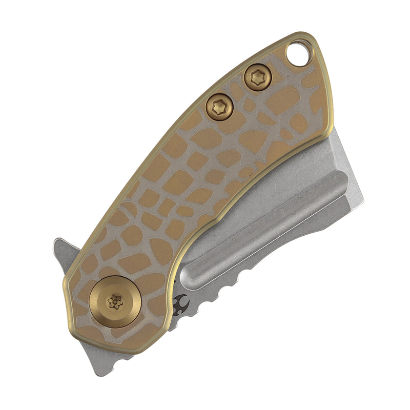 KANSEPT Mini Korvid | Liner Lock |1.45" 154CM Blade | Golden Anodized Titanium with Laser-Etched "Cracked Eggshell" Pattern | Koch Tools Design | T3030C3
