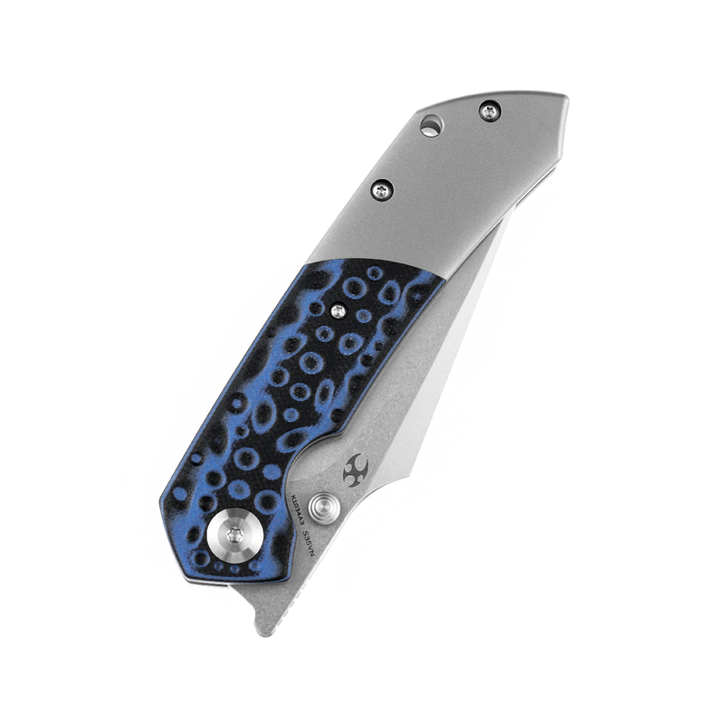 KANSEPT Fenrir Front Flipper/Thumb Stud Knife Black and Blue G10 + Titanium Handle (3.48'' CPM-S35VN Blade) Greg Schob Design-K1034A3