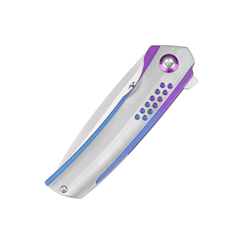 Tracer | Frame Lock | Natural & Blue-Purple Anodized Titanium | 3.46" Satin CPM S35VN | Tuff Knives | K1115A1