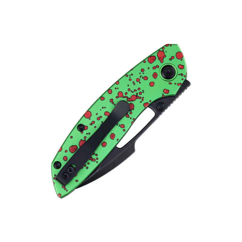 Link | Top Liner Lock | Green Aluminum with Zombie Blood Print | 2.98" 14C28N | Triple Stripe Knives | T1068H3