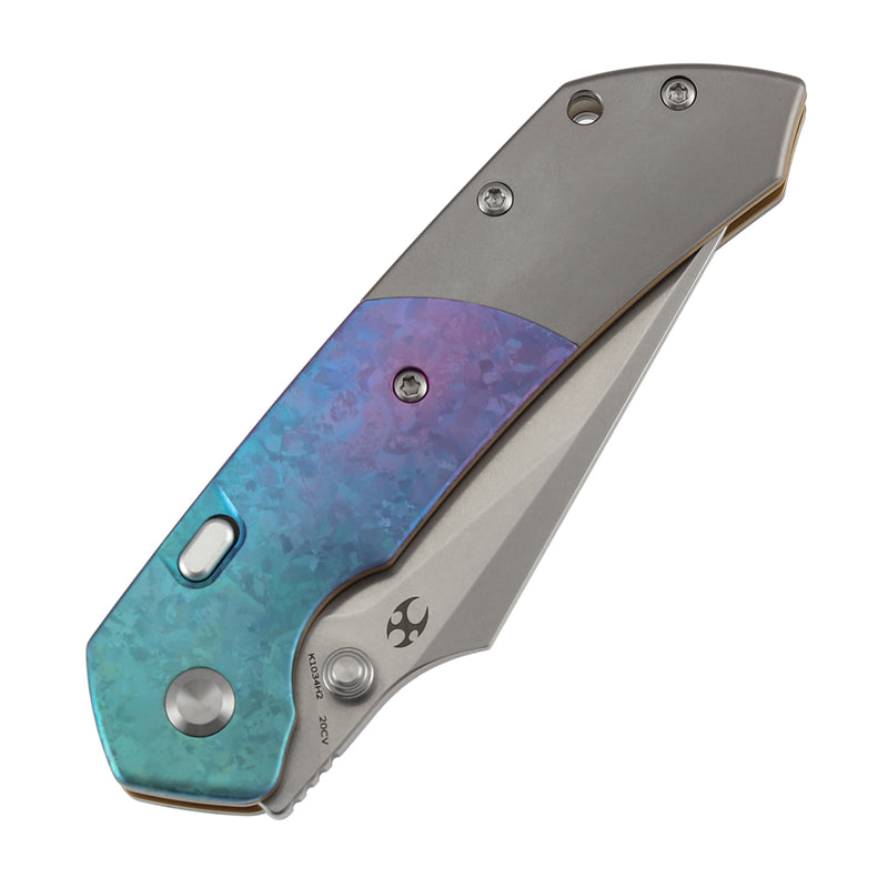 KANSEPT | Fenrir Top Liner Lock | Crystallized Titanium & Stonewash Ti | 3.4" Stonewashed CPM 20CV | Sparrow Knife Design | K1034H2