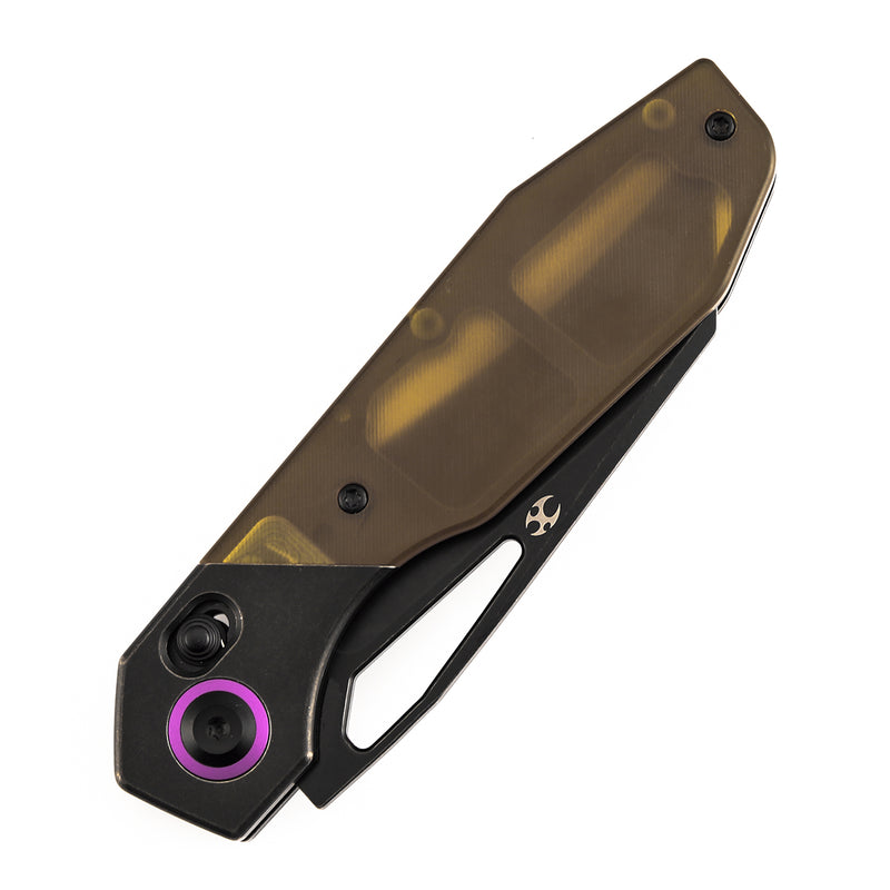 Kansept QTRO | Crossbar Lock | Blackwash Titanium and Amber Pei/Ultem Inlay| 3.59" Elmax Blade | Luft Concepts Designed |K1118VH1