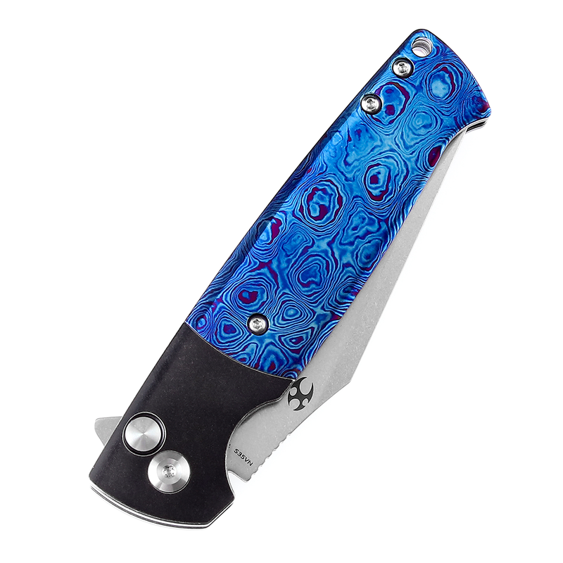 Shikari SBL Button Lock K2027M1 Stonewashed CPM-S35VN Blade Black Stonewashed Titanium +Timascus Handle with Morgan Koens Dessign