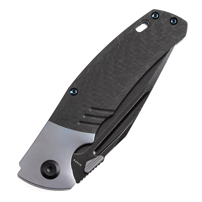 KANSEPT Hinterland Thumb Stub Blue Anodized Titanium and Twill Carbon Fiber Inlay Handle (3.58"CPM S35VN Blade) Morgan Koens Design-K1057A1