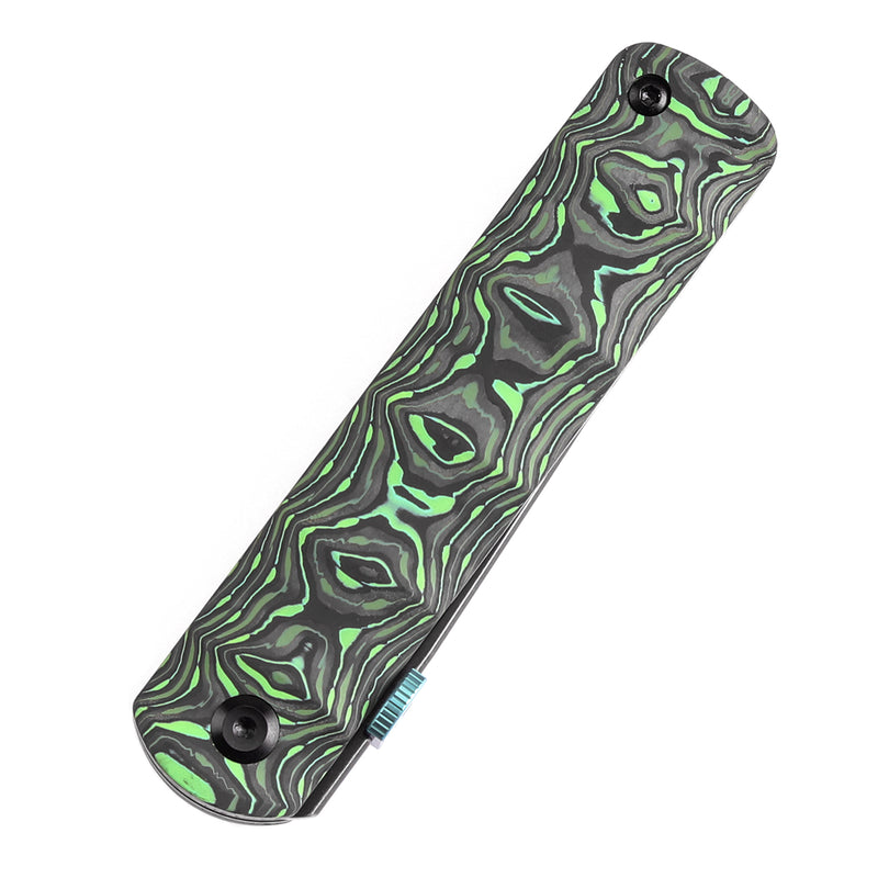KANSEPT BTF Thumb Disc Knife Grass Green Carbon Fiber Handle (3.24'' CPM-S35VN Blade)Rolf  Helbig-K1064A2
