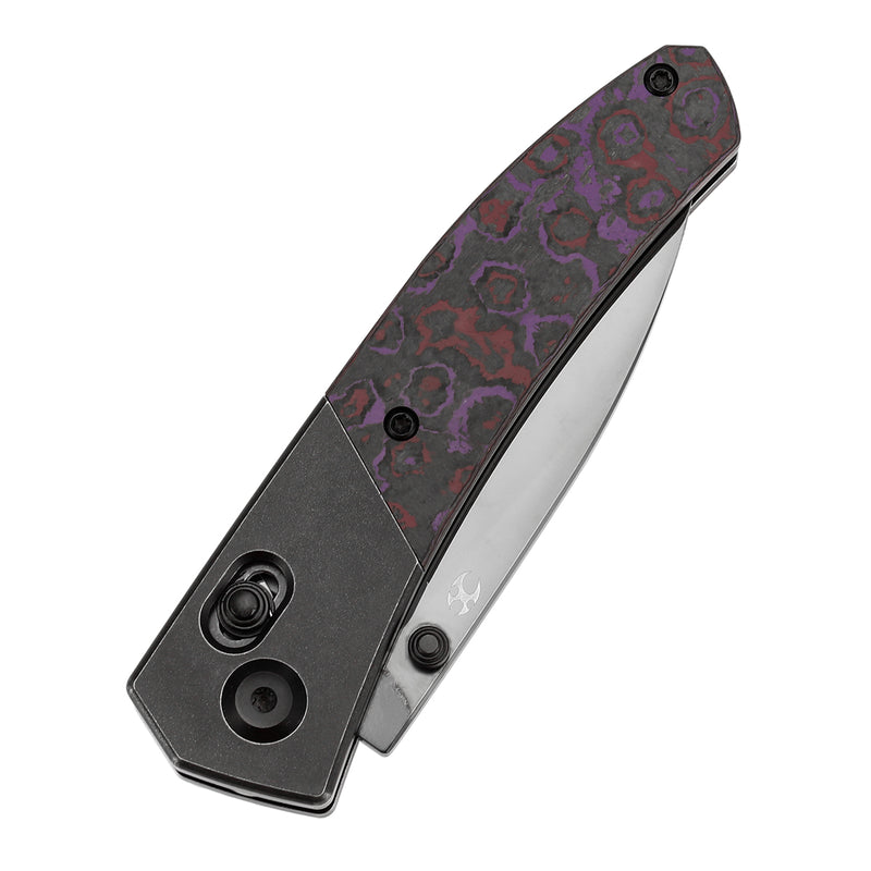 KANSEPT Dako Cross Bar Lock Blackwash Titanium with Purple Haze Fatcarbon Handle (3.19" Mirror DLC CPM S35VN Blade) with Eddy M Design-K1101V3