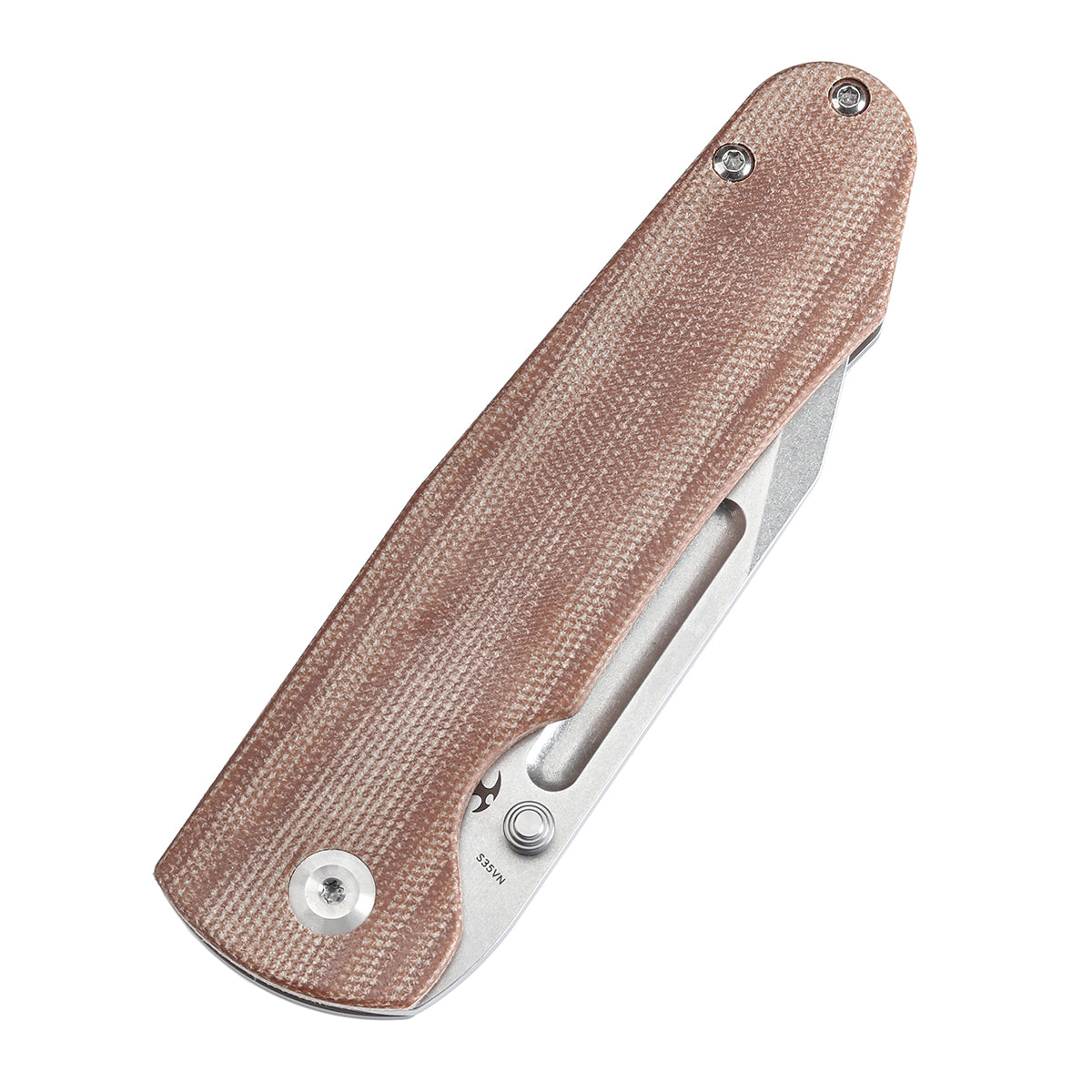 KANSEPT Superhawk Thumb Stub Knife Titanium & Brown Micarta Handle