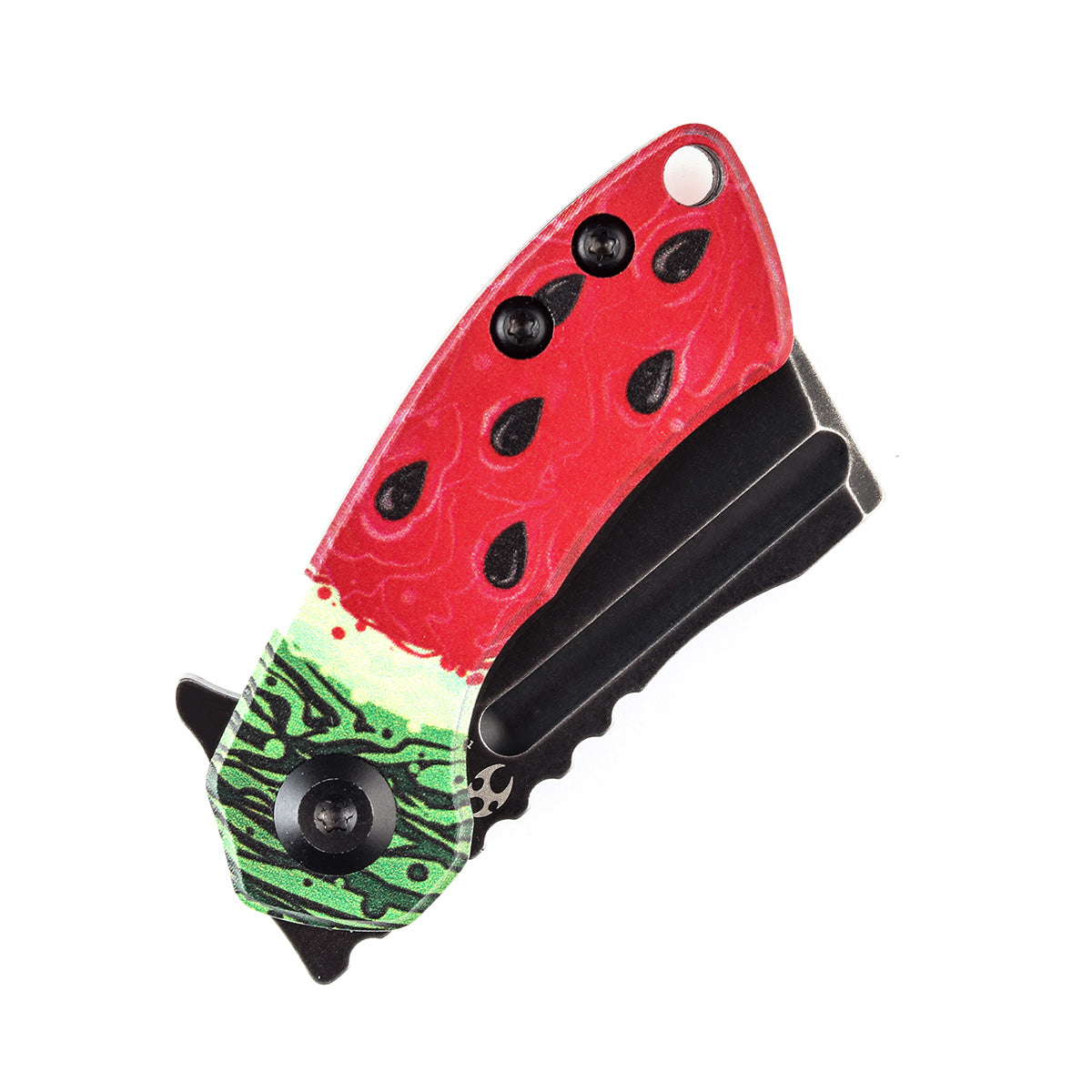 KANSEPT Mini Korvid Flipper Knife Jade G10 with Watermelon Print