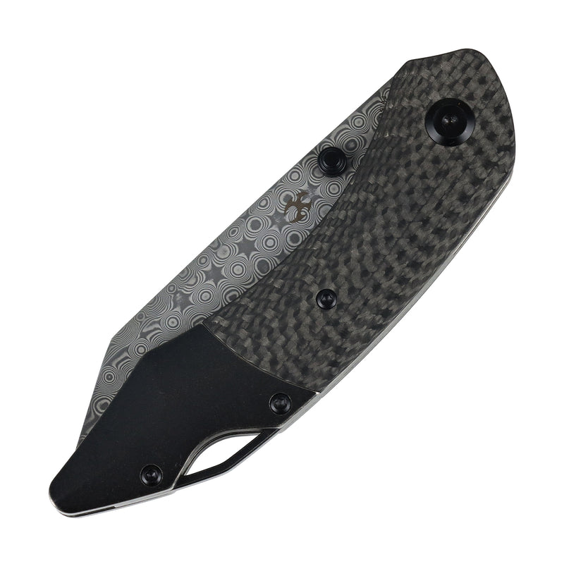 K9 | Bolster Liner Lock | Twill Carbon Fiber/G10 Laminate & Balckwash Titanium | 3.63" Damascus | Keanison Knives Design | K1151A4