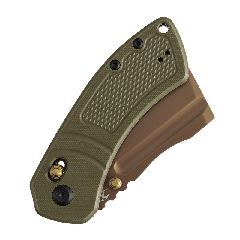 Kansept Korvid V | Crossbar Lock | Olive Green G10 with Diamond Pattern | 2.91" Rose Gold Coated D2 Blade | Koch Tools Designed | TE2030V2