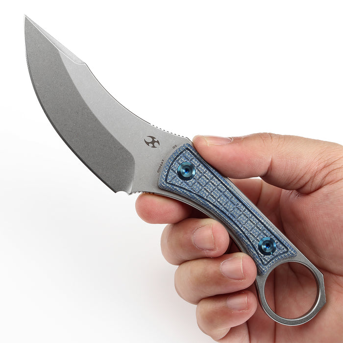 KANSEPT Niko Fixed Knife Blue Micarta with Frag Pattern Handle (3.54''D2 Blade ) with Sheath Marco Knives Design -G004A7