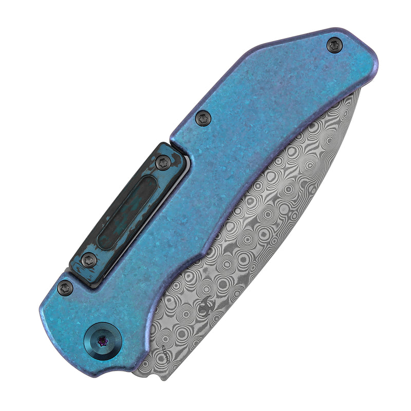 KANSEPT | Hazard | Bali Lock | Crystallized Titanium & Artic Storm Fatcarbon Handle | 3.63" Damascus | Steven Dunnuck Designed | K1104H5