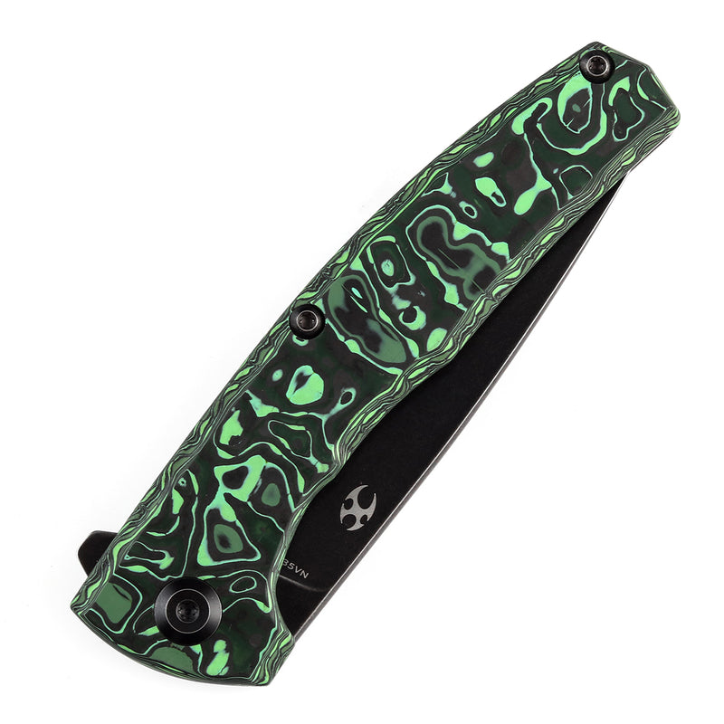 KANSEPT AGI Flipper Knife  Green Carbon Fiber + Titanium Handle (2.94''CPM S35VN Blade) Michal Galovic & Michal Komorovsky Design-K2037A4