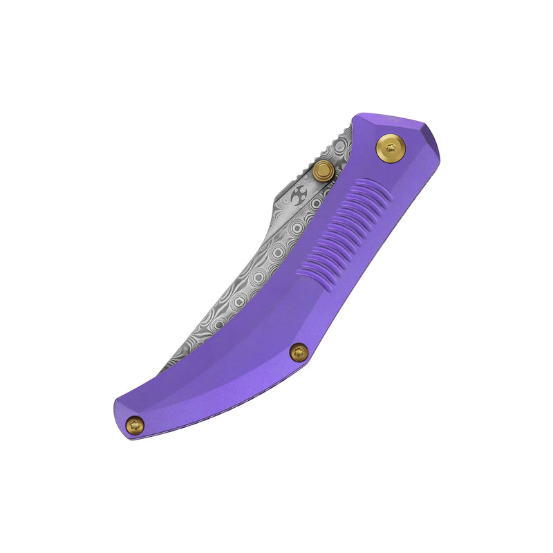 Navaja | Frame Lock | Purple Anodized Titanium | 3.12" Damascus | Pinkerton Knives | K1149A2