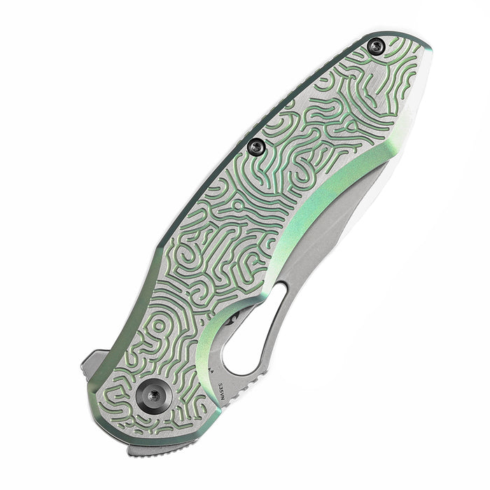 KANSEPT Echis Thumb Hole Green Anodized Textured Titanium Handle (3.45''CPM S35VN Blade ) Djinn Design -K1071A4