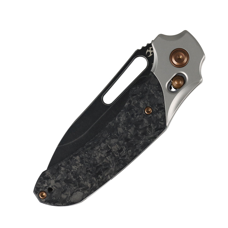 Quasar | Cross Bar Lock | Stonewashed Titanium & Shred Carbon Fiber | 3.38" CPM 20CV | Munko Knives | K1099V11