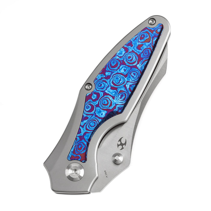 KANSEPT Baba Yaga Thumb Studs Bead Blasted Titanium with Timascus Inlay Handle (3.06''CPM 20CV Blade ) Sparrow Knife Design -K1074A7