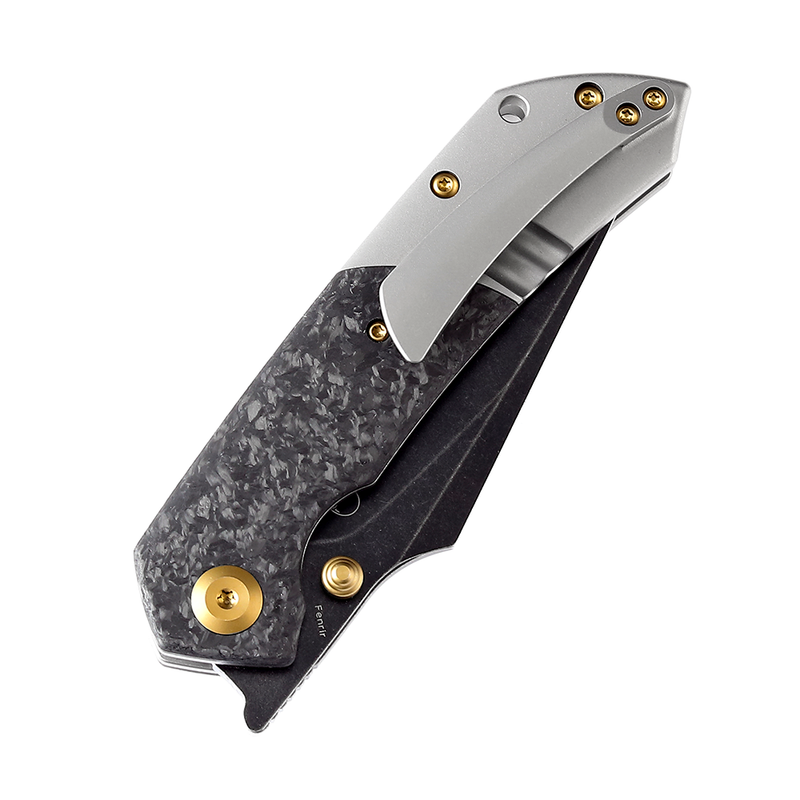 KANSEPT Fenrir --Left Handed Flipper Knife Shred Carbon Fiber+ Titanium  Handle (3.48'' CPM-S35VN Blade) Greg Schob Design -K1034L1