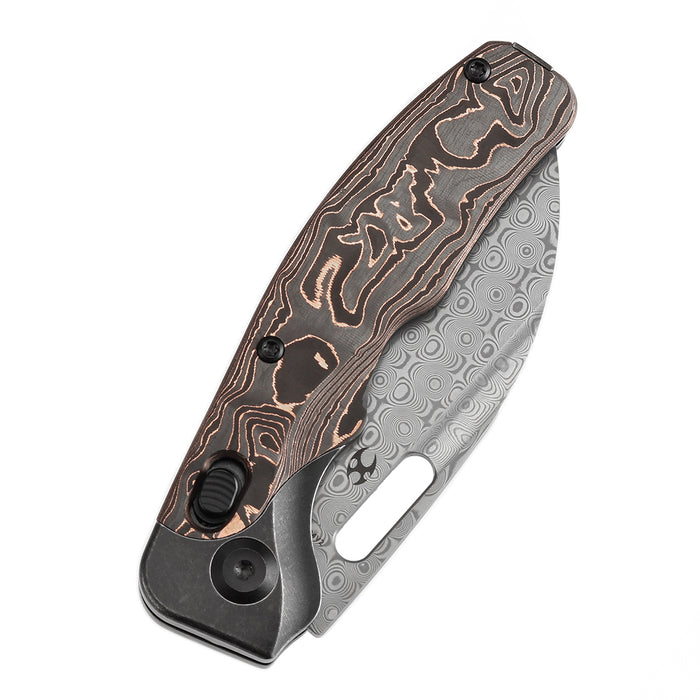 KANSEPT Vivid Cross Bar Lock Blackwash Titanium with Copper Carbon Fiber Handle (3.04'' Damascus Blade) Jacob Lundquist Designed-K1094V2