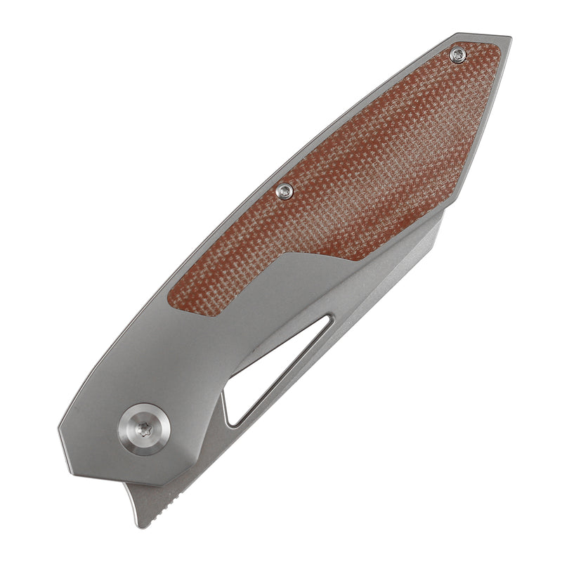 KANSEPT STRIP | Thumb Hole | Brown Micarta+Stonewash Titanium | 3.4" Magnacut Blade | RON STEELE DESIGN | K1113A3