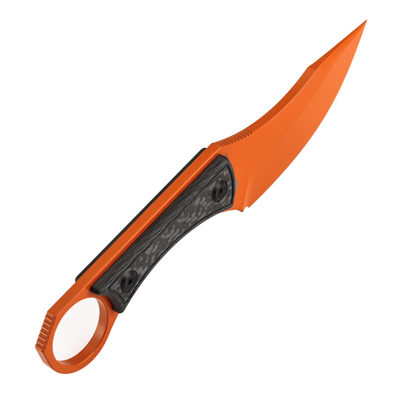 Niko |  Fixed Blade | Twill Carbon Fiber | 3.54" Orange Coated D2 | Marco Knives Design | G004A92