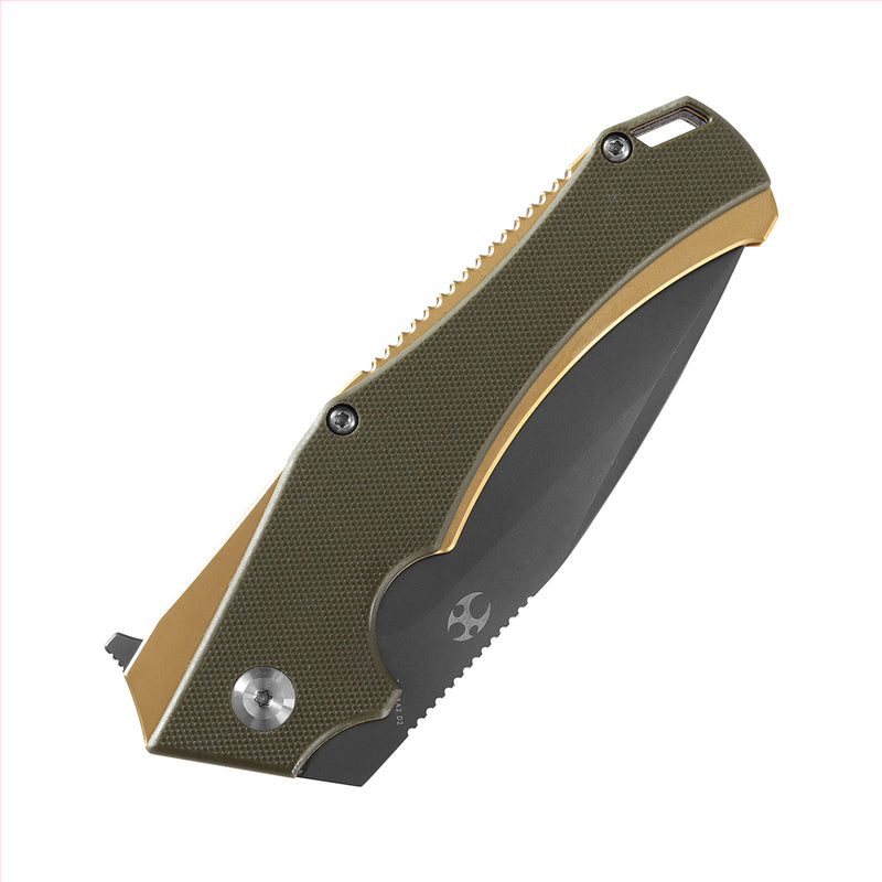 KANSEPT Hellx T1008A2 Budget-Friendly Folding Hunting Knife with Green G10 Handle Gray TiCn Coated D2 Blade