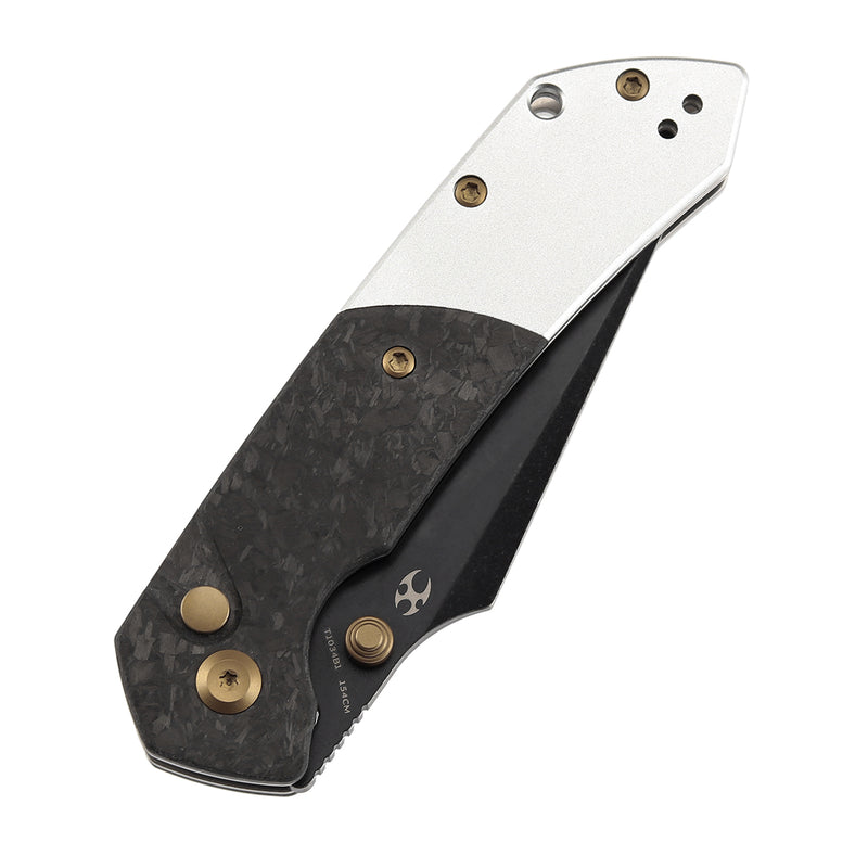Kansept Fenrir | Shred Carbon Fiber with Stonewashed Aluminum | 3.45'' 154CM Blade | Sparrow Knife Design | T1034B1