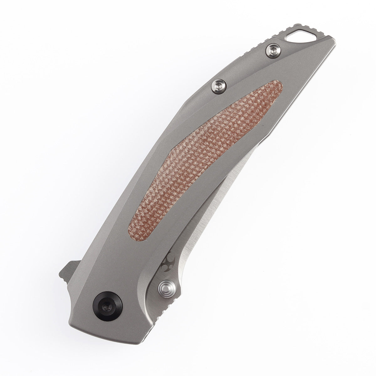 KANSEPT Baku Flipper/Thumb Hole Knife Titanium + Brown Micarta