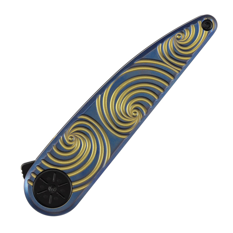 Symétrix | Frame Lock | Blue Anodized Titanium with Gold Swirl Pattern | 2.85" CPM S35VN | Alain André Design | K2141A3