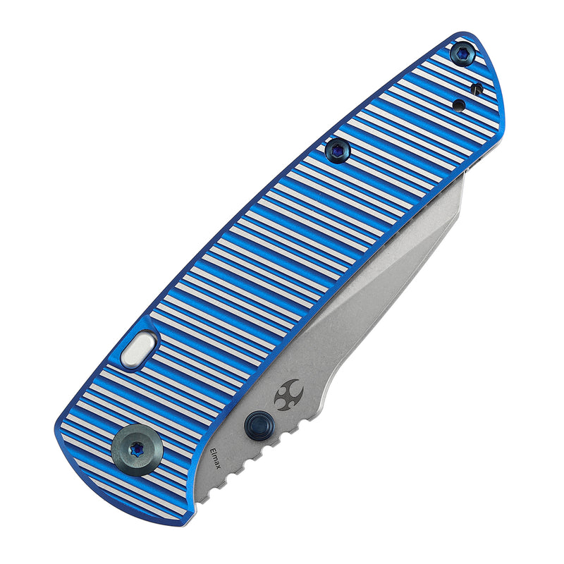 Kansept Main Street | Top Liner Lock | Blue and Plain Aluminum with Stripes | 3.36" Elmax Blade | Pinkerton Knives Design |K1015H3