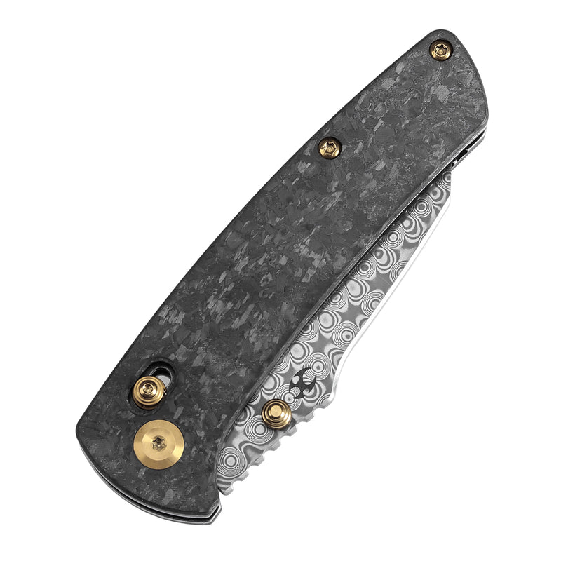 KANSEPT Main Street Thumb Studs/Crossbar Lock Knife Shred Carbon Fiber Handle(3.36''Damascus Blade) Dirk Pinkerton Design-K1015V1