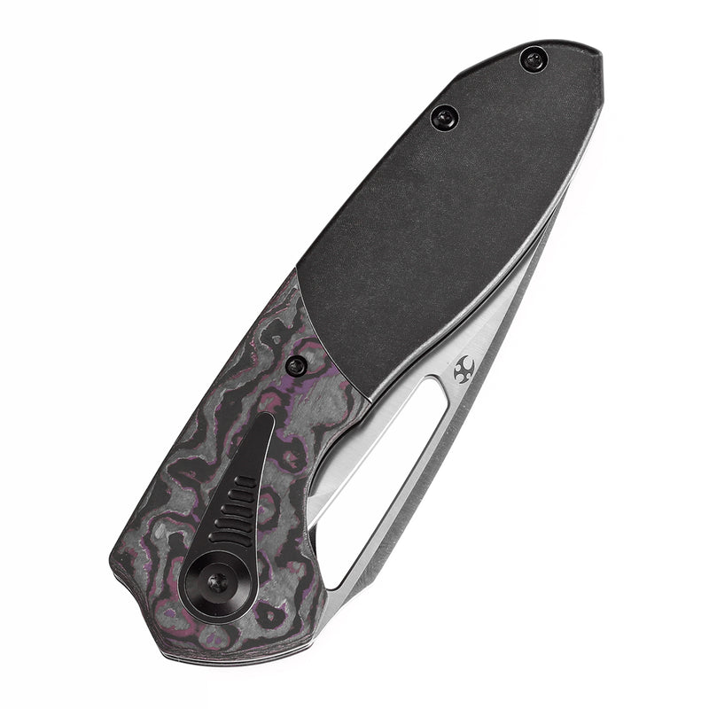 KANSEPT Thoth Thumb Hole Knife Blackwash Titanium and Purple Haze Carbon Fiber Handle (3.43''CPM 20CV Blade ) Sparrow Knife Co Design -K1075T1